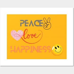 Peace, Love & Happiness - Quote Printed Posters and Art